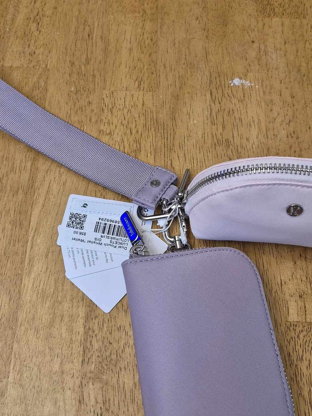 Lululemon Dual Pouch Wristlet Wallet  Lotus Lavender Pink Pearl silver Hardware